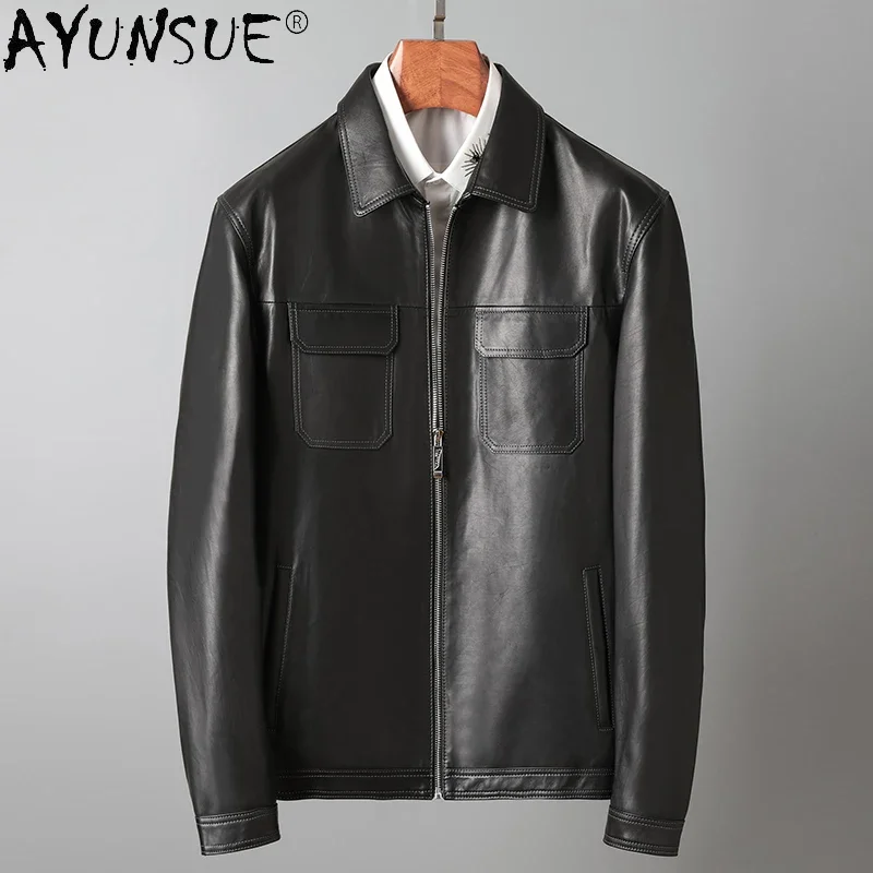 AYUNSUE 2021 100% Genuine Leather Jackets Male Real Cowhide Leather Jacket High Quality Black Men's Clothes Abrigo Hombre Gmm406