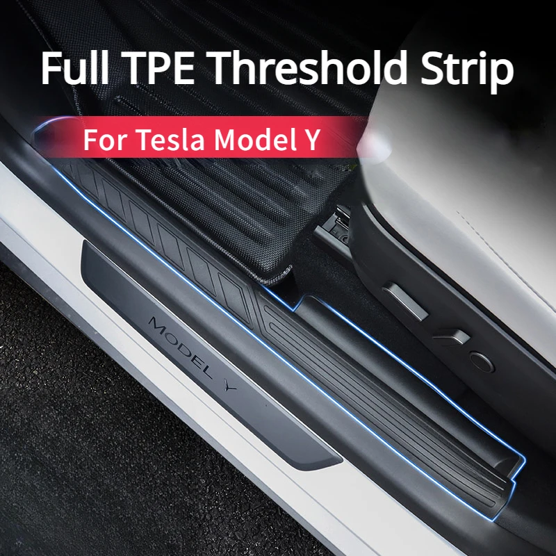 Door Sill Protector Cover for Tesla Model Y Trunk Threshold Bar Welcome Pedal Sticker ABS Side Fender TPE Mats Car Accessories