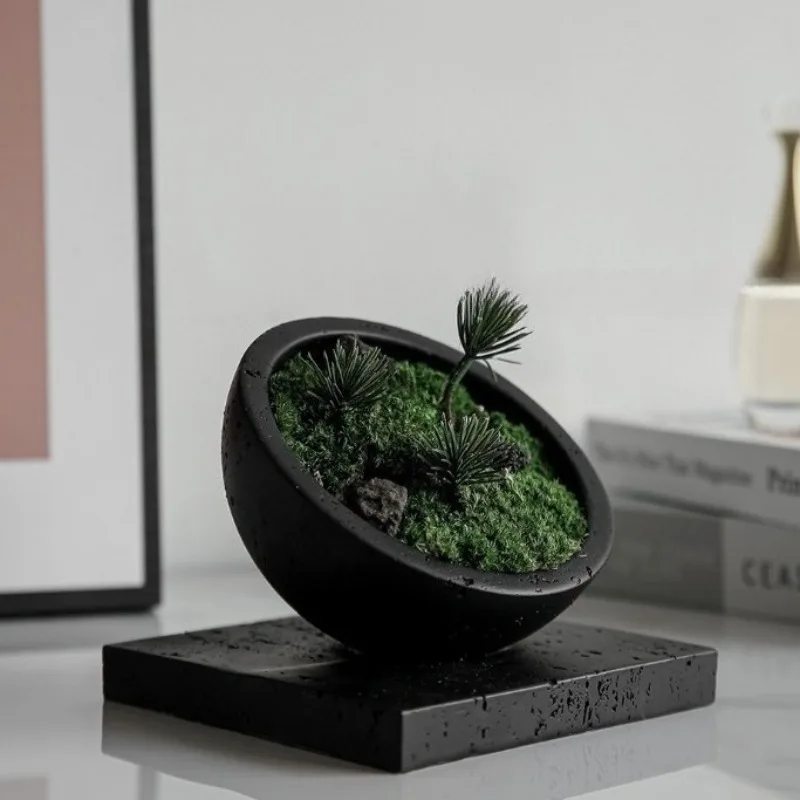 Imitation Cave Stone Flower Pot Indoor Decorative Plants Pots Modern Design Bonsai Display Bowls Desktop Flowerpot Ornaments
