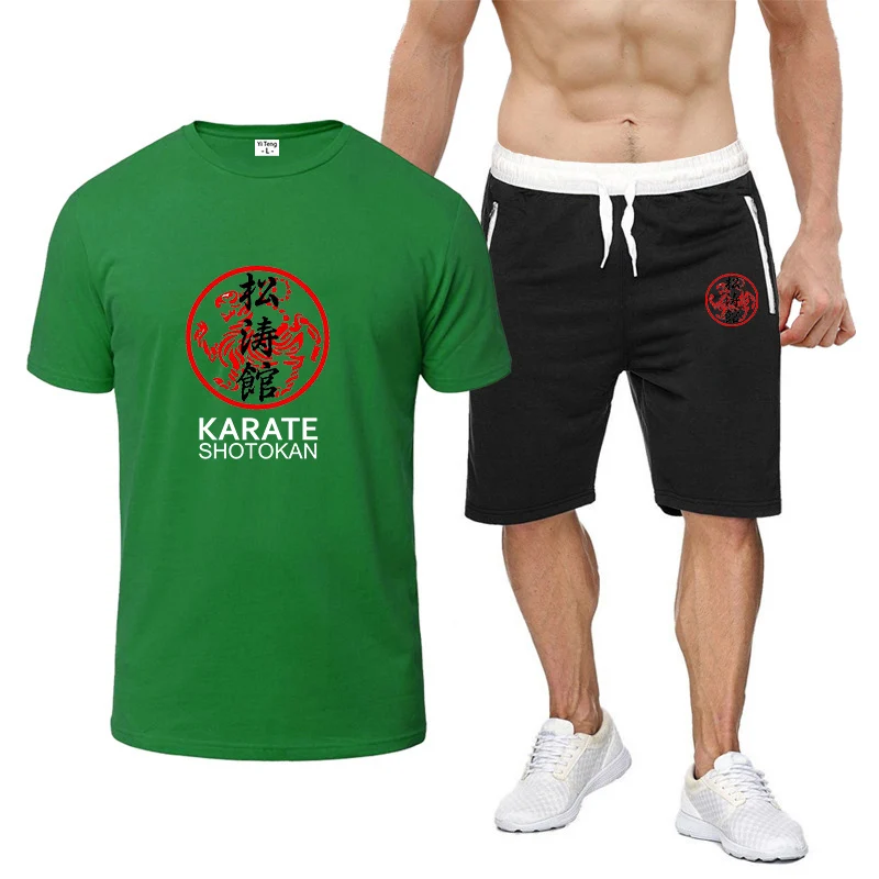 2024 Summer New Men's Shotokan Karate Logo Print Fashion Solid Color Crewneck Short Sleeve+Casual Joggers Sweatpants Cotton Sets