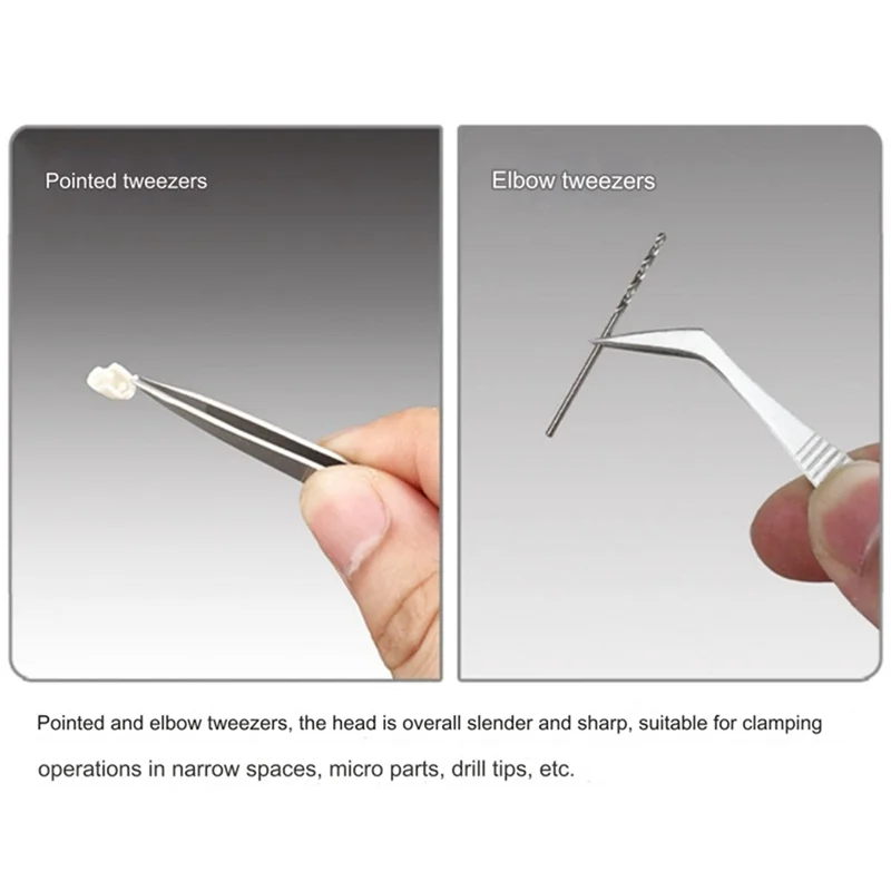 Conjunto de pinças combinadas de aço inoxidável, ponta de cotovelo, alicate para economia de trabalho, clipes de carimbo de boca plana cruzada reversa