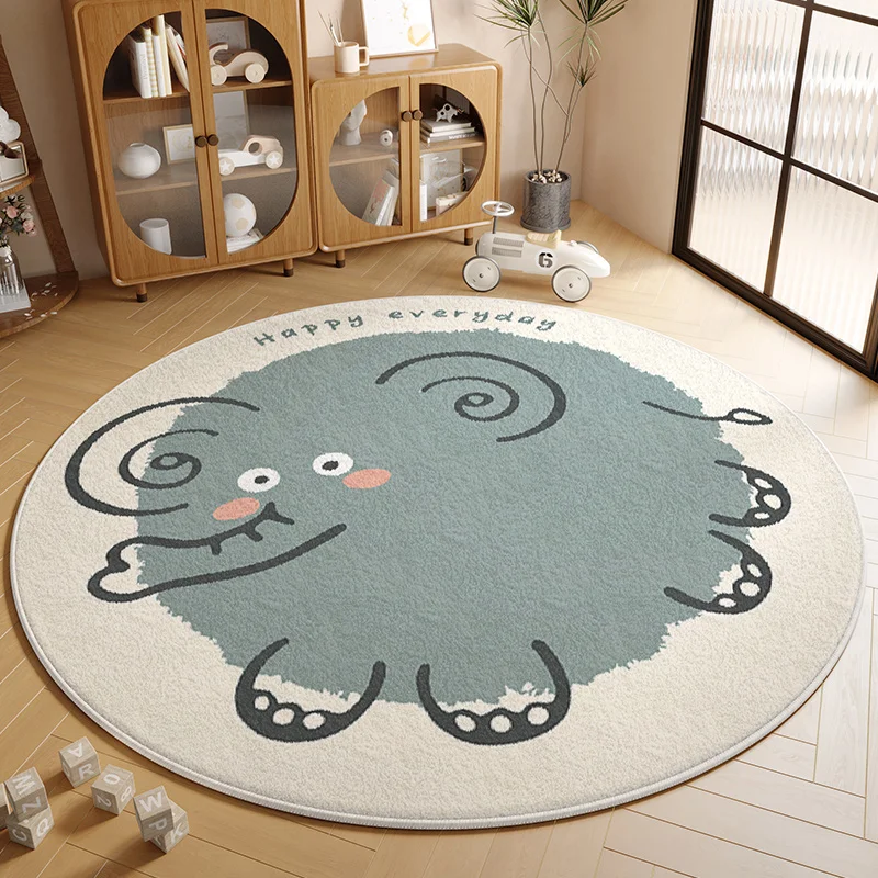 Cartoon Style Bedroom Decor Plush Carpet Cute Round Carpets for Living Room Thick Anti-slip Children's Floor Mat Lounge Soft Rug