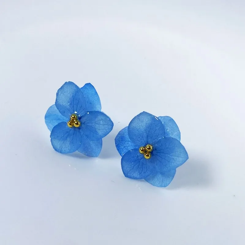 

Красочные серьги-гвоздики из серии «Гортензии» ручной работы из эпоксидной смолы с настоящими цветами, серьги с цветами гортензии, оптовая продажа на заказ