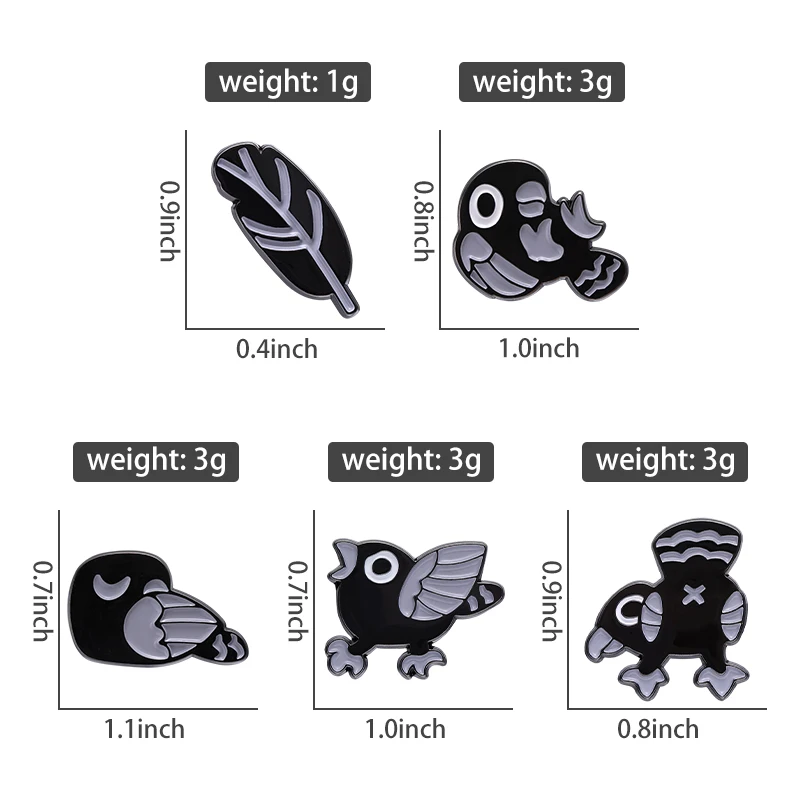 Cartoon Black Crow Brooch Enamel Pins Custom Cute Animals Decorative Pin Lapel Badges Collar Pin Jewelry Gift for Kids Friends