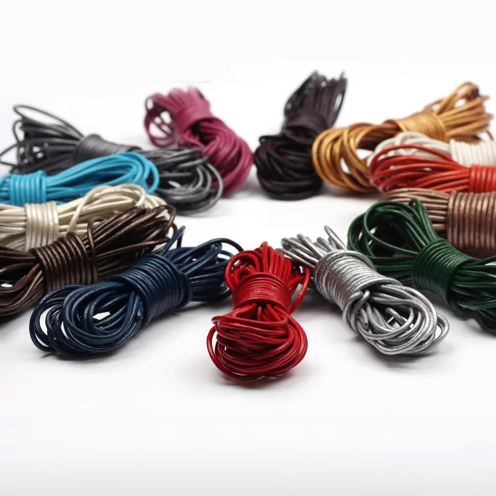 OlingArt 1.5mm 5M/Lot Craft Multicolor Round Genuine Leather Cord/ DIY Earrings Bracelet Choker Necklace Jewelry Making