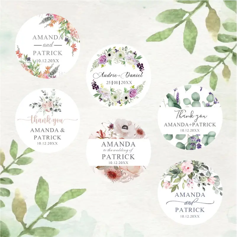 

Personalized Round Circle Label Stickers Custom Name Date Thank You Stickers for Bridal Shower Party Favors