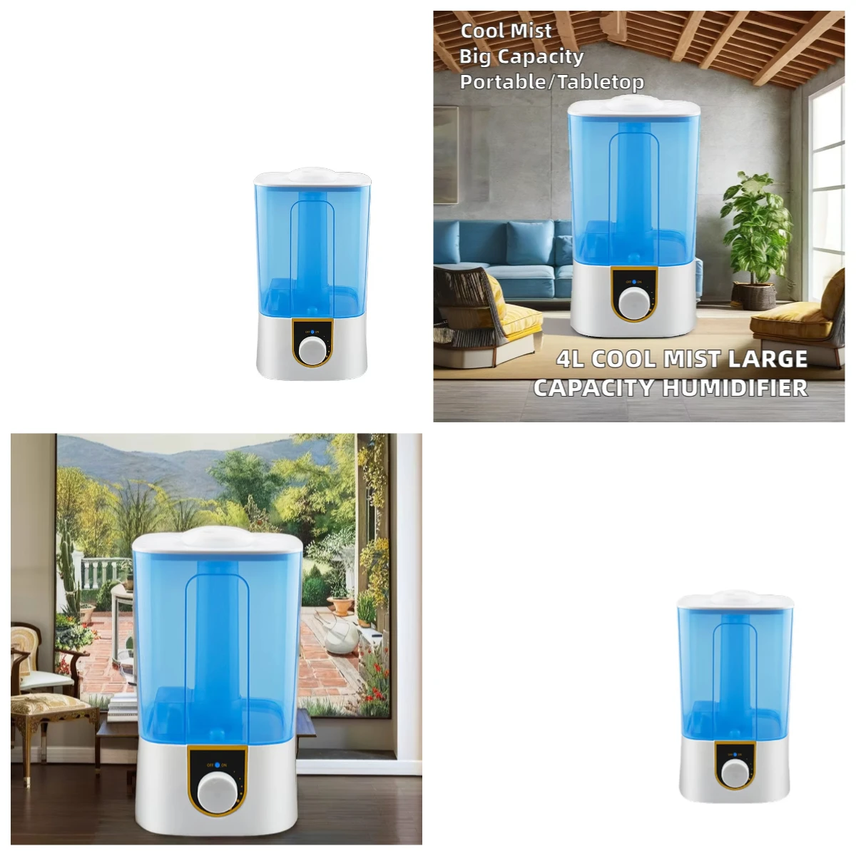 4L Stainless Steel Transparent Blue Water Tank Ultrasonic Cool Mist Humidifier