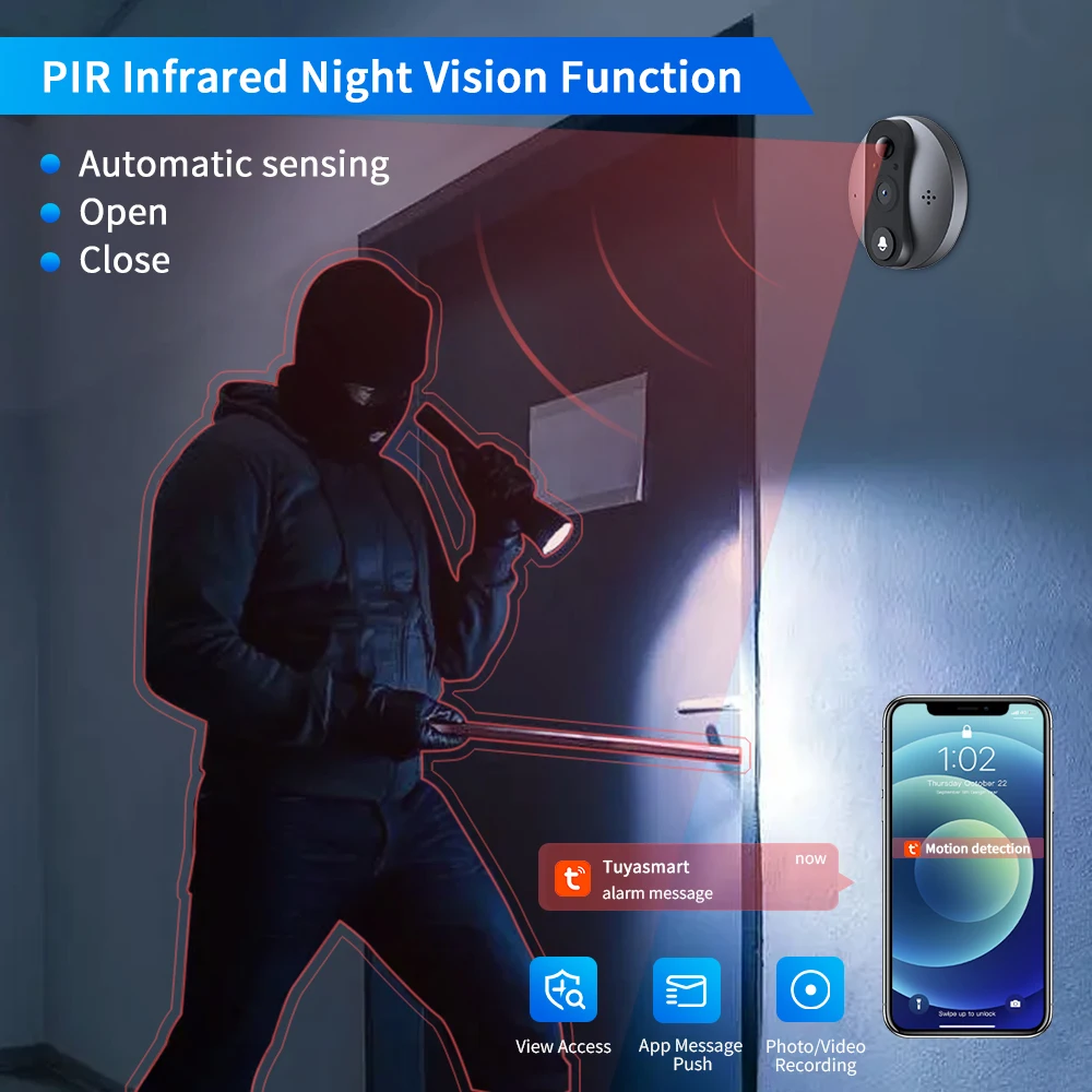 Timbre inteligente Tuya 4,3 P con WiFi, mirilla con cámara de 1080 pulgadas, Audio bidireccional, visión nocturna, Monitor para exteriores