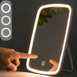 Portable Standing Folding Vanity Mirror, LED Makeup Mirror, Touch Screen, 3 Light, 5x Ampliação, Cosméticos Compactos