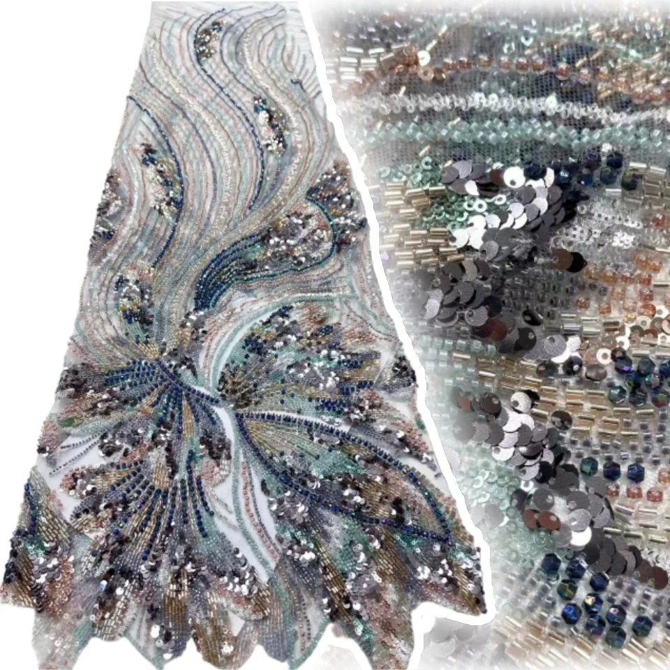 

Роскошная африканская кружевная ткань с блестками для жениха, высокое качество, кружево с вышивкой бисером, французский тюль для нигерийских свадебных платьев AH1423