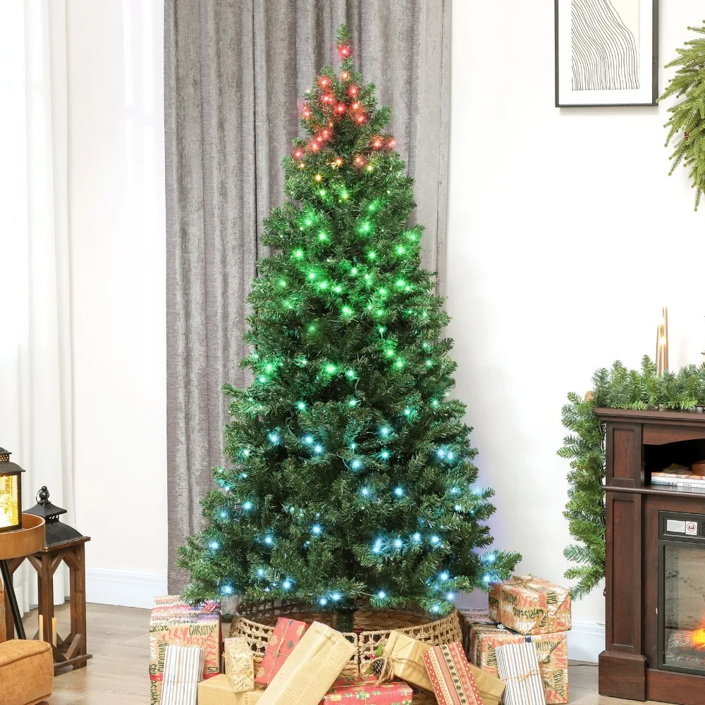 

6ft Christmas Tree with RGB Dynamic LED, Remote, Hinged Xmas Tree