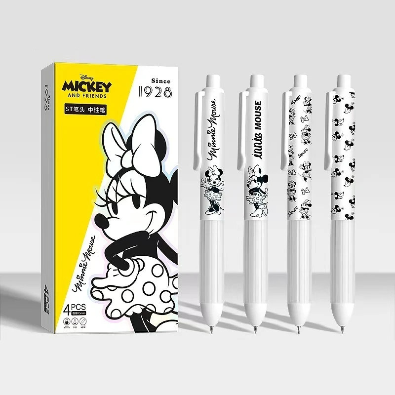 4 قطعة ديزني ميكي ماوس الصحافة قلم محايد اللون خاص التجفيف السريع قلم الماء الأسود الكرتون لطيف الإبداعية طالب القرطاسية هدية #4