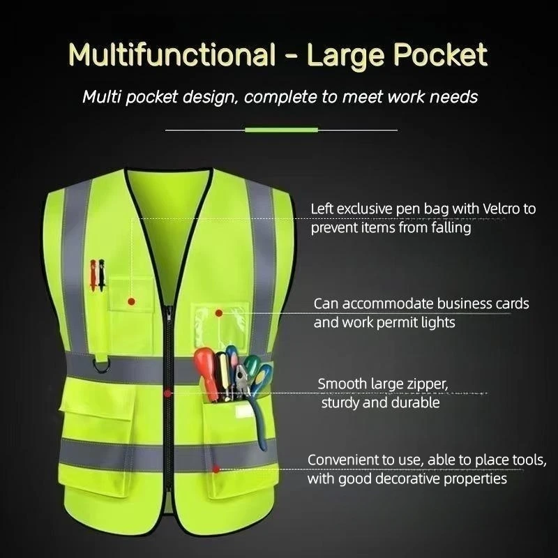 Elliptical Grid Multi Pocket Breathable Reflective Vest Outdoor Construction Traffic Duty Safety Protection Reflective Clothing