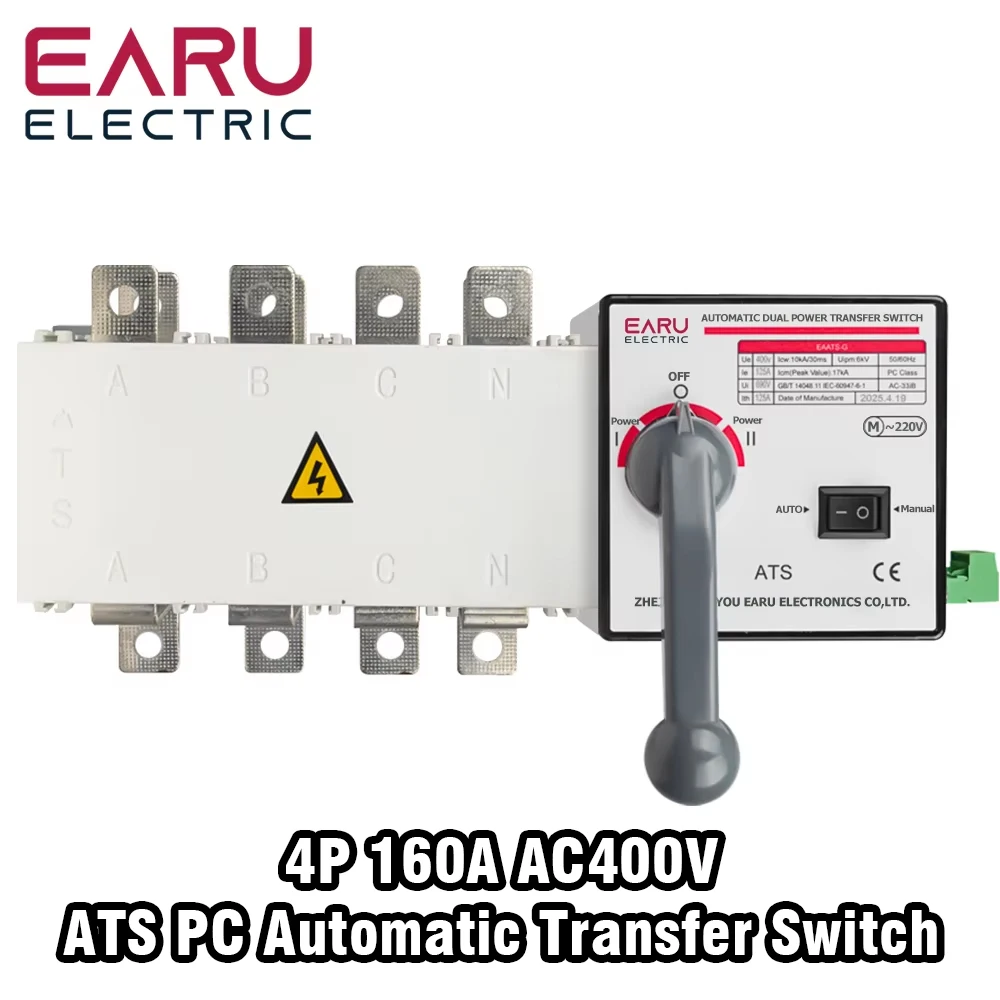 

4P 160A AC400V ATS PC Automatic Transfer Switch Electrical Selector Switche Auto or Manual 2 Input 1 Output Uninterrupted Power