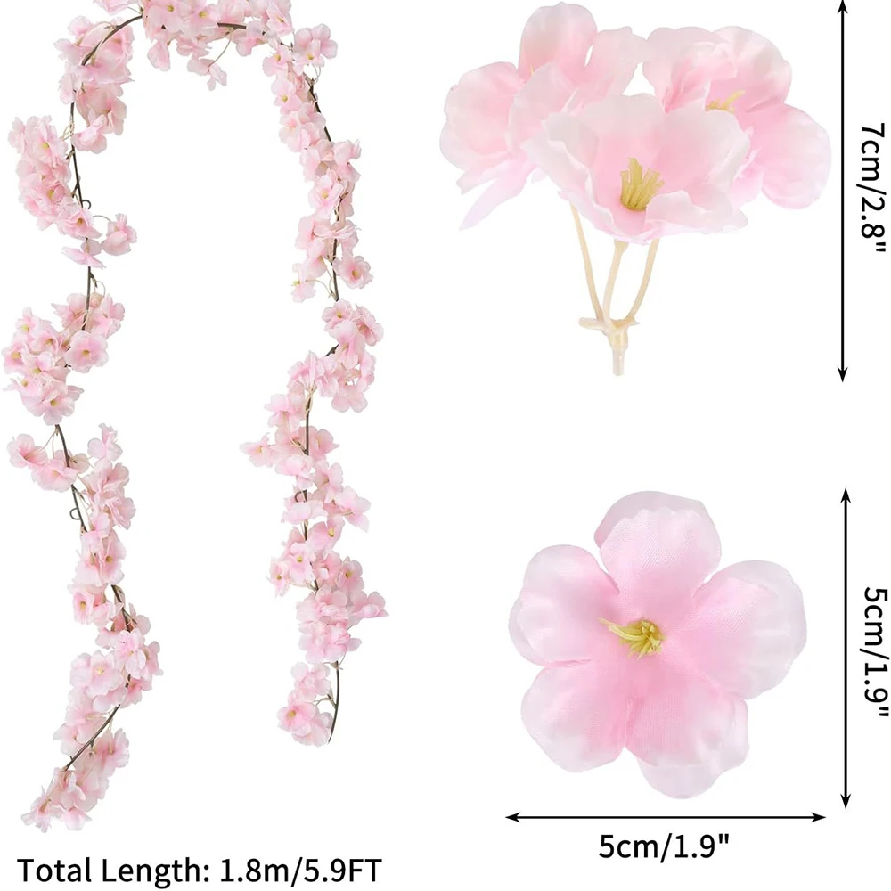180cm Künstliche Sakura-Blumengirlande, Kirschblüten-Deko für Hochzeit, Garten, Bogen, Hintergrund, Heim und Partydekoration – Detail 3