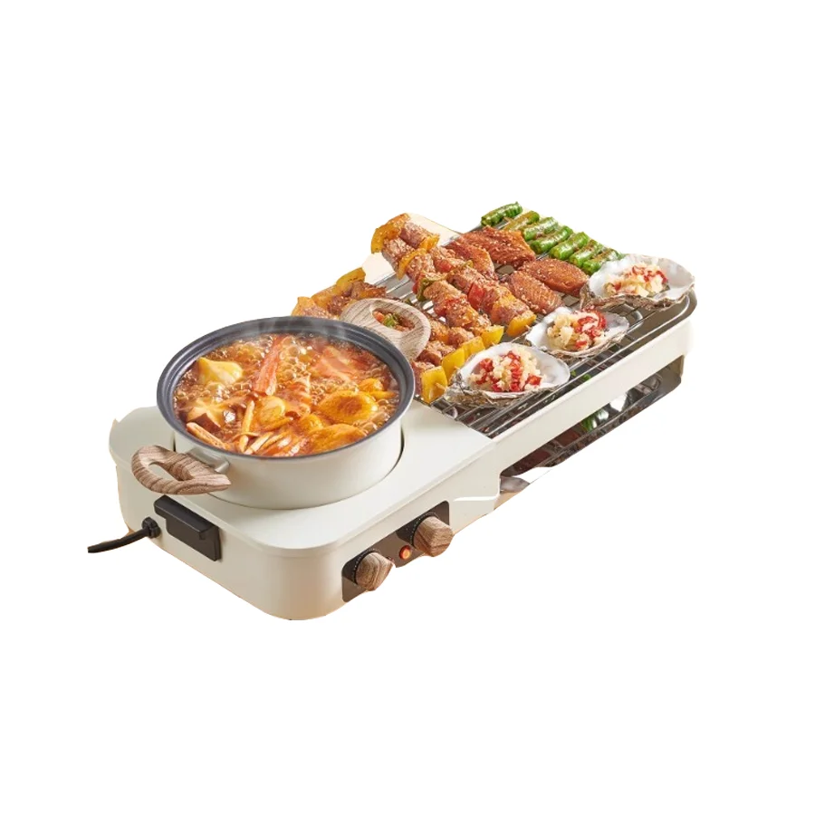 

2-in-1 Electric Grill and Hot Pot, Non-Stick Electric Skillet, BBQ Roast & Shabu, Home Use, for Family Party Indoor Outdoor