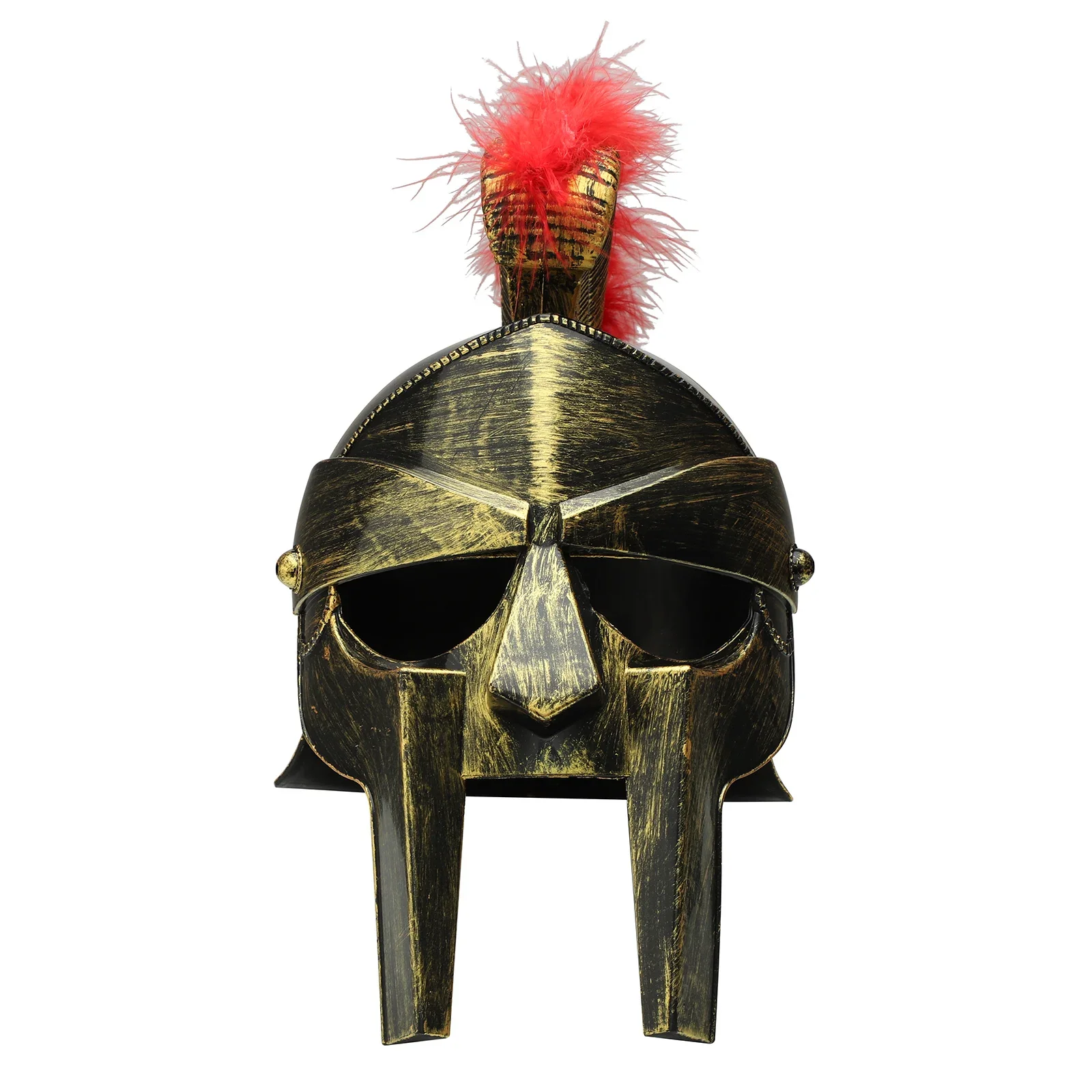 Vintage Roman Spartan Gladiator Helmet with Red Feather Crest Medieval Knight Warrior Costume Prop for Halloween Cosplay