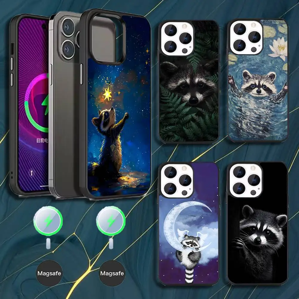 

Милый холщовый чехол для телефона с изображением енота для iPhone 17,16,15,14,13,12,11, Pro, Max, Plus, Mini, Magsafe, магнитный чехол для беспроводной зарядки