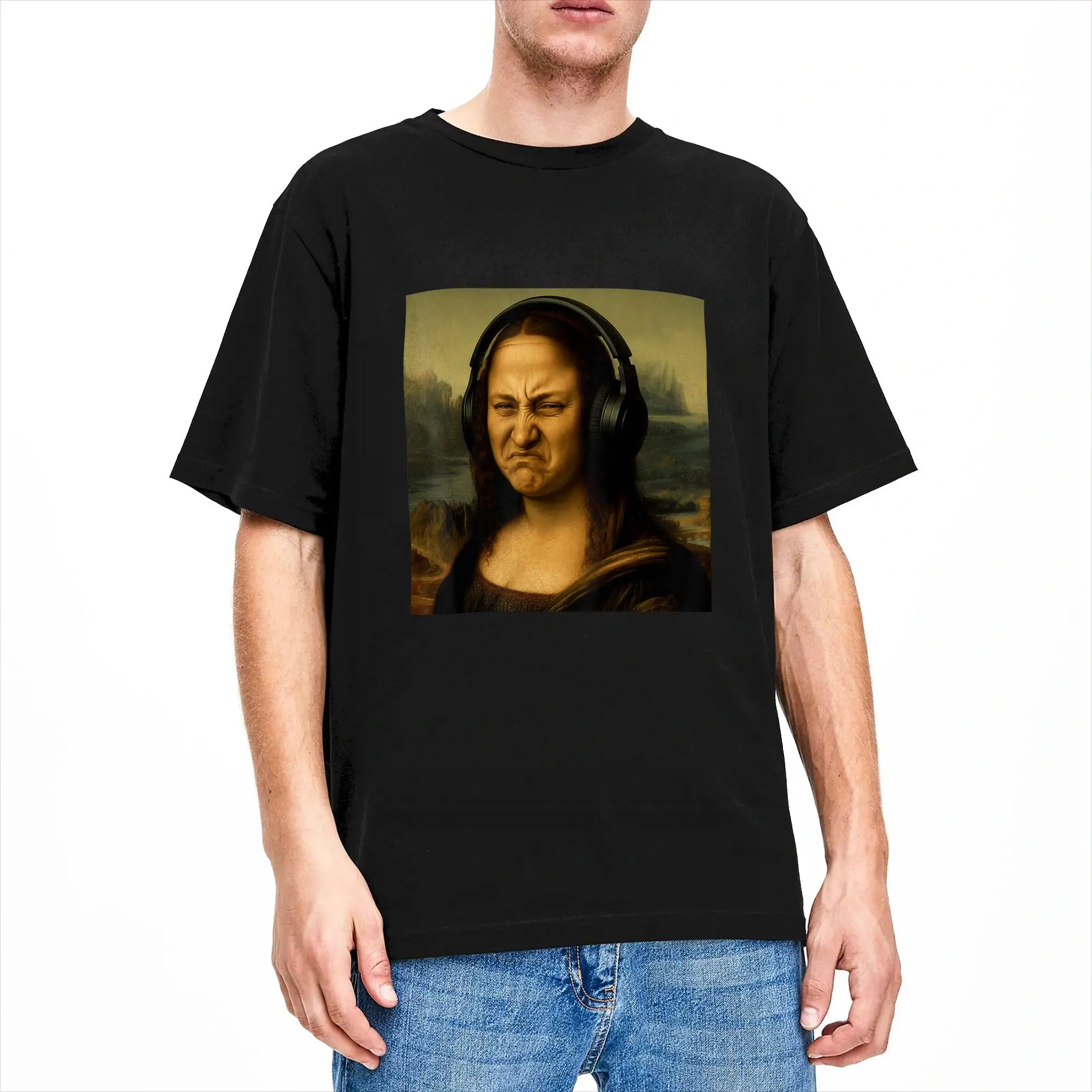 Herren Mona Lisa Bass Face Lustiges Musikliebhaber DJs Produzenten T-Shirt Baumwollkleidung Vintage Kurzarm-T-Shirt Original T-Shirt – Detail 4