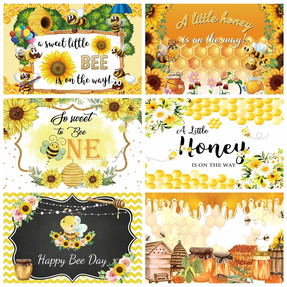 

Honey Bee Baby 1st Birthday Backdrop Gold Glitter Yellow Sunflowers Newborn Baby Shower Photography Background Photo Studio Prop