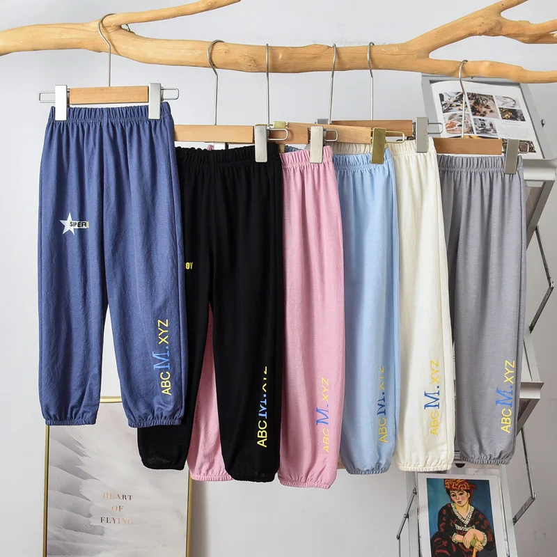 

Summer Children Mosquito Proof Pants Quick Dry Elastic Waist Baby Boy Girl Letter Print Trousers with Pockets Kids Sports Pants