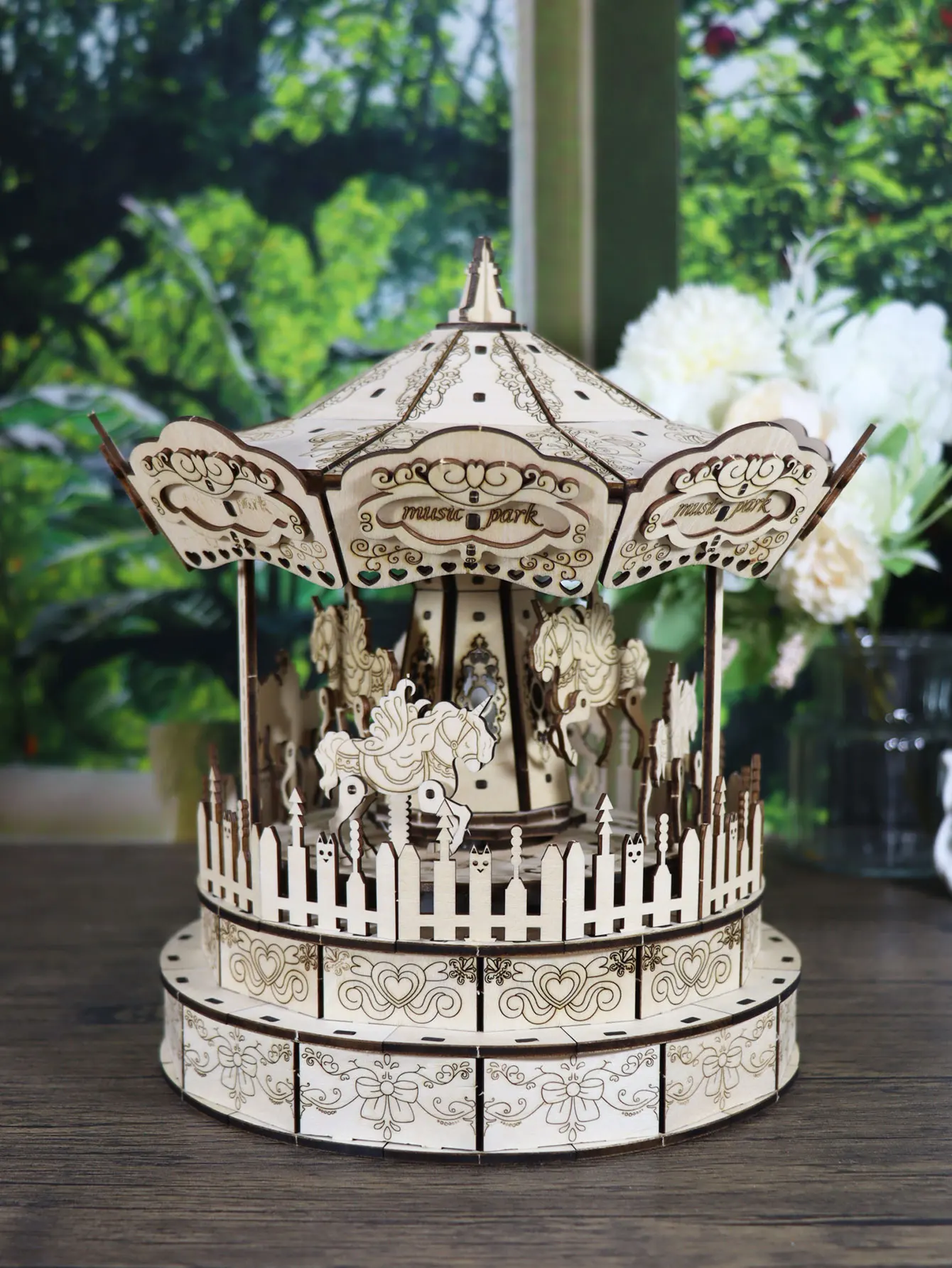 Music Park 3d Wooden Puzzle Carousel Music Box Handmade Assembly Model Kit Holidays Birthdays Christmas Gifts