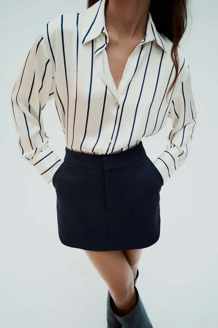 

Spring New Sle ZA Silk Satin Feel Printed irt Ele Versatile Commute Casual Loose Fit Long Sve Collar