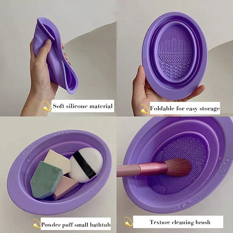

1PC Soft Silicone Makeup Brush Folding Cleaning Bowl Brushes Cleaning Mat Cosmetic Eyeshadow Brush Cleaner Colorful Scrubber Box