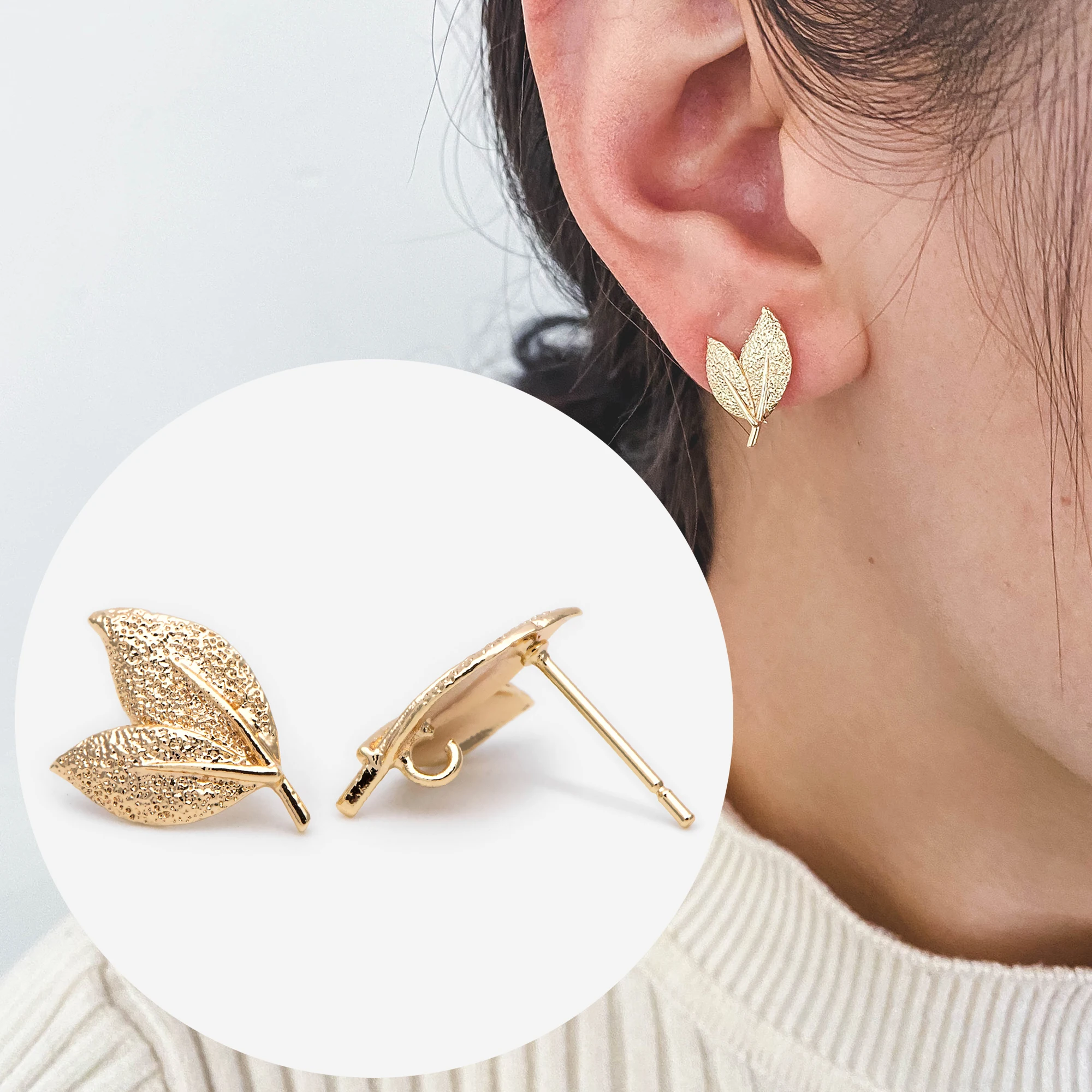 

10pcs Leaf Ear Posts 15x11mm, Gold Plated Brass Stud Earrings, For Jewelry Making DIY Accessories Findings (GB-2145)