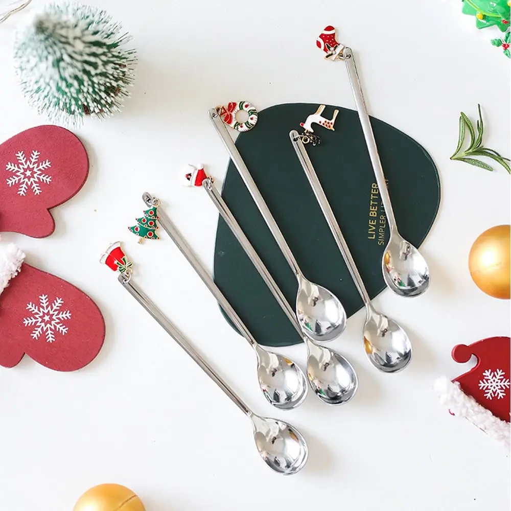 Stainless Steel Christmas Spoon Set Elk Pendant Exquisite Craft Coffee Spoon Party Ornament Style Creative Tableware Tea Spoon