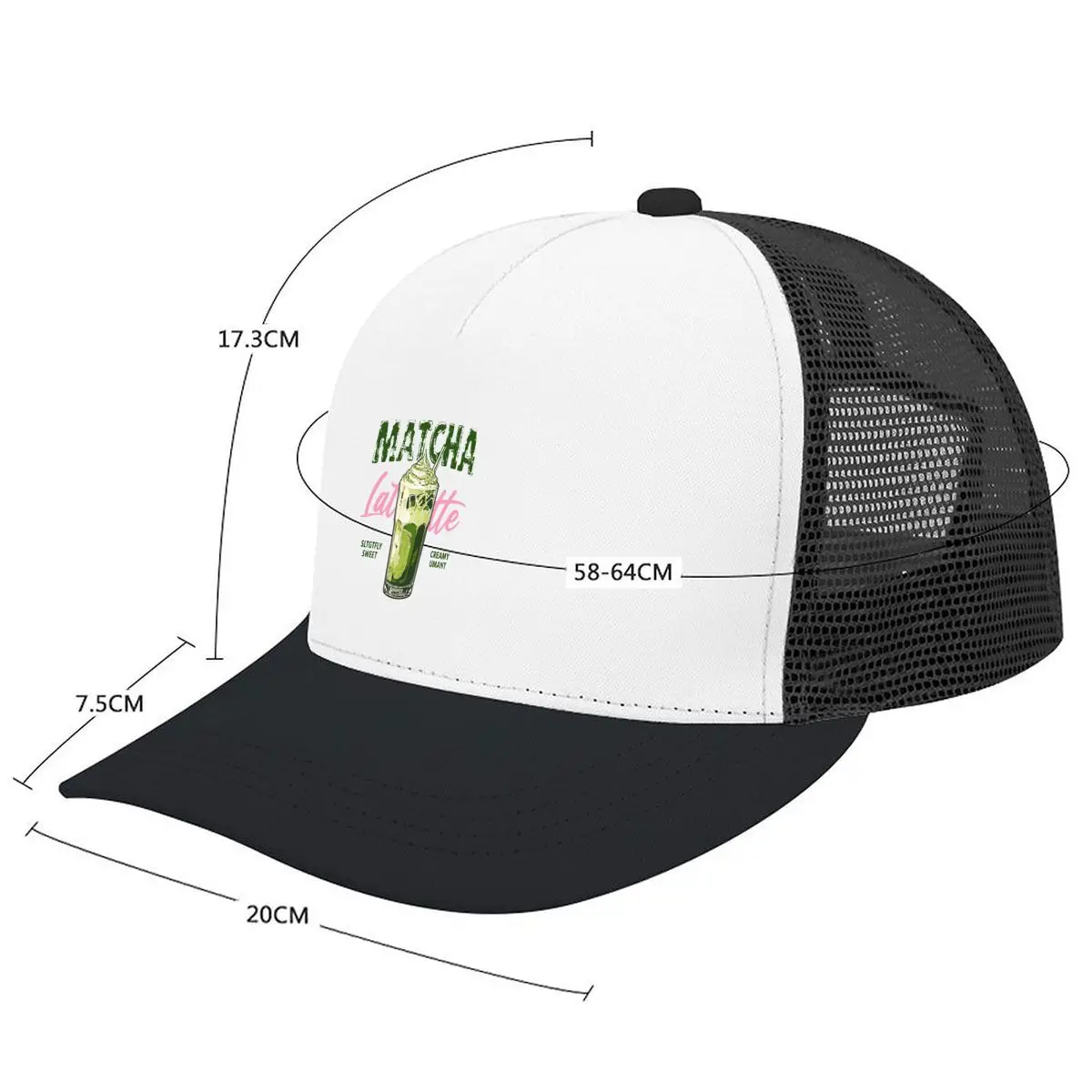 Matcha Latte Sweet Creamy Umami Iced Drink Mesh Baseball Cap Casual Hat For Womens Unisex Female