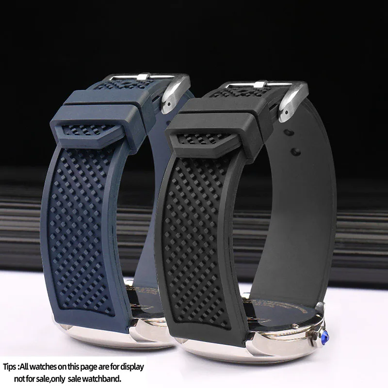Fluororubber Watch Strap 23mm 24mm Compatible For Cartier Calibre London Tank W7100 Series Watchband Durable Rubber Watch Strap