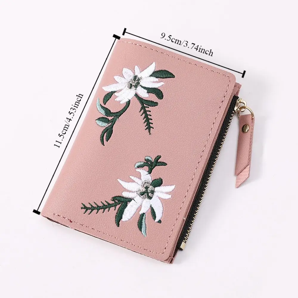 Compact PU Embroidered Wallet Coin Pocket Ample Cash Storage Small Purse Fashion Korean Coin Purse Young Adults