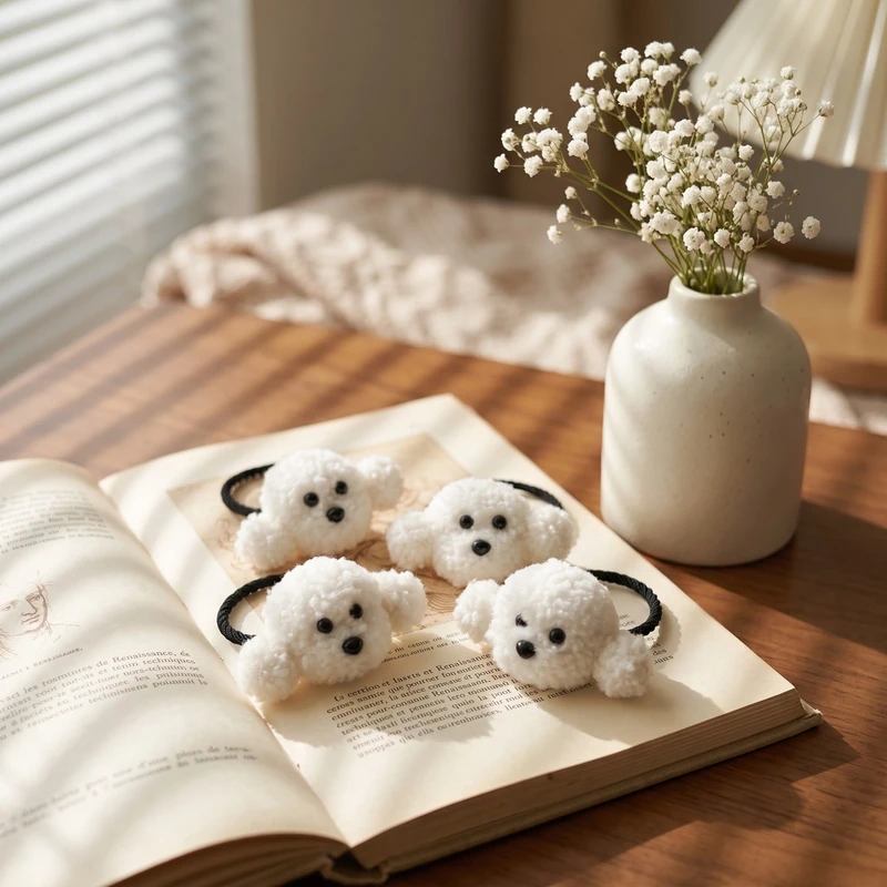 1/2/4Pcs Cute White Plush Puppy Hair Ties Girls Fluffy Dog Elastic Hair Bands Sweet Women Ponytail Holder Hair Accessories