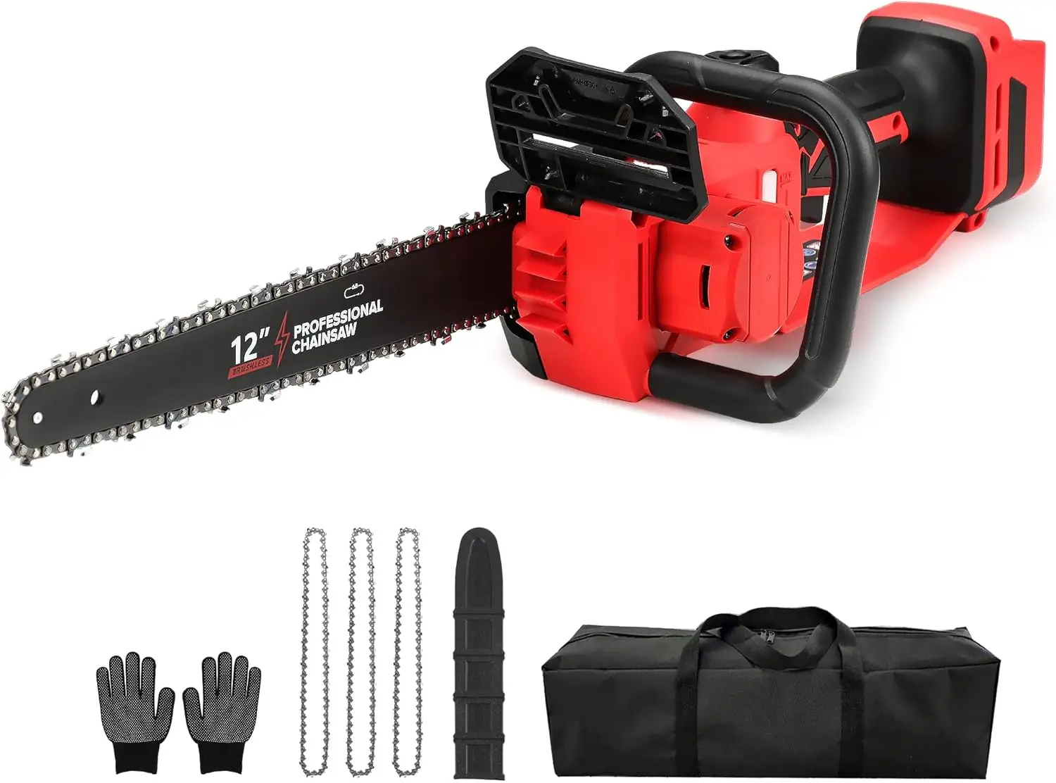 

12" Cordless Brushless Electric Chainsaw with Auto Oiler & Security Lock for Tree Trimming and Branch Wood Cutting, Tool Only