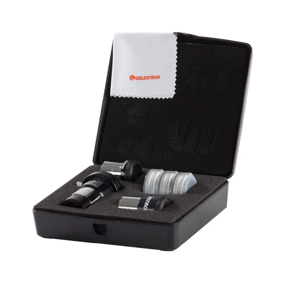 ชุดอุปกรณ์เสริม Celestron-ASTROMASTER, เลนส์ Barlow 2X, Ploss 6 มม., 15 มม., ช่องมองภาพ Kellner, # 25 #   ไส้กรองดวงจันทร์ 80A