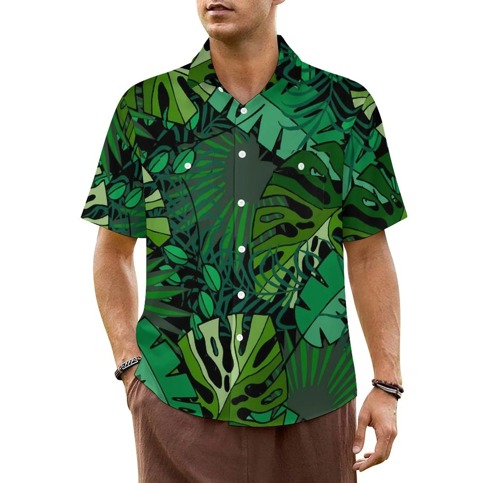 

Summer Shirt Beach Tropical Leaf Blouses Palm Print Retro Casual Shirts Men Short Sleeve Stylish Oversized Clothing