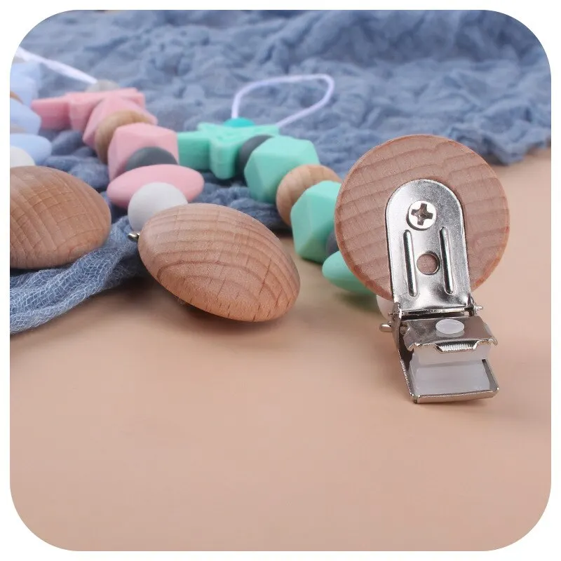 Attache-tétine en silicone pour bébé, perles en bois, anneau de dentition, accessoire pendentif à mâcher pour nouveau-né