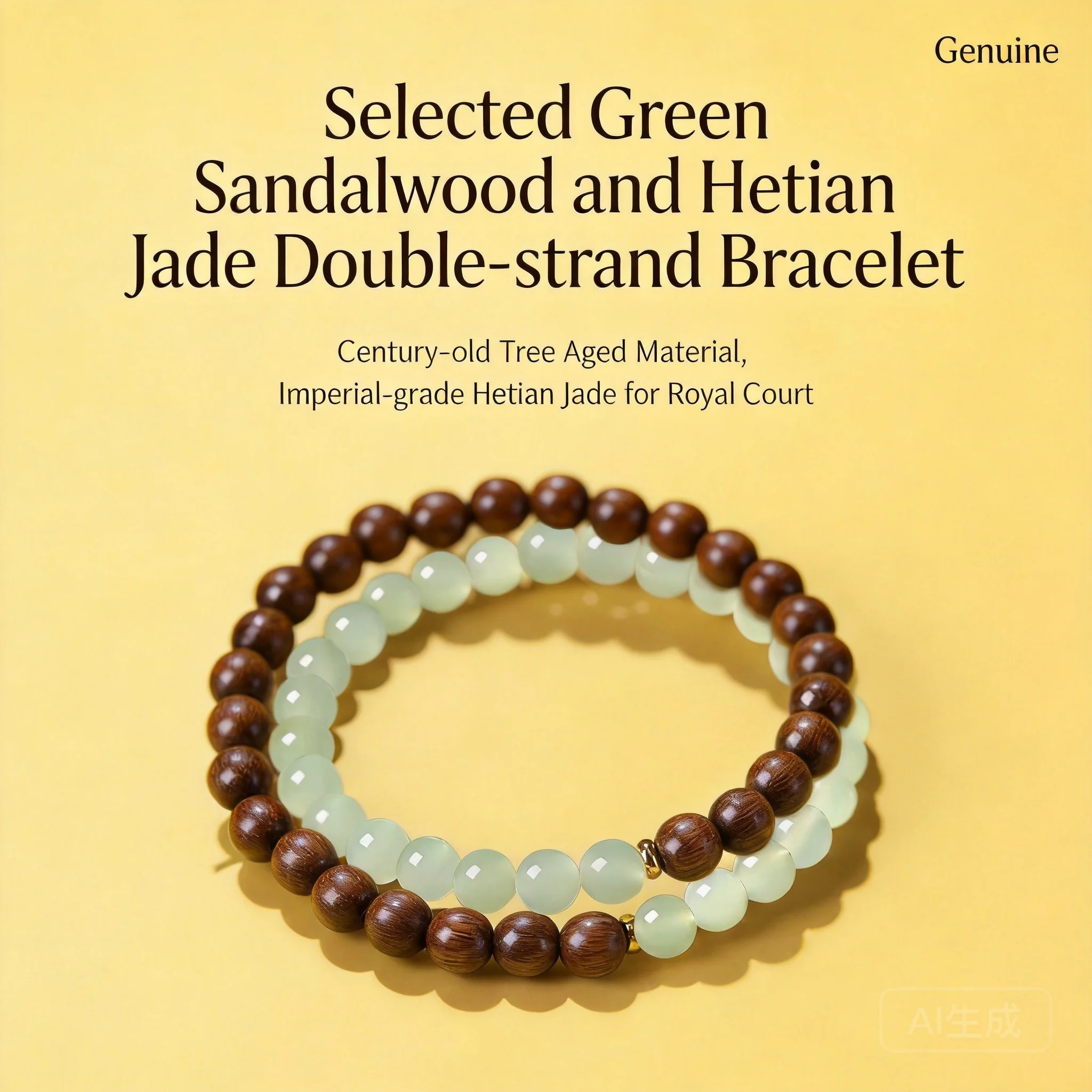 

Handmade Traditional Chinese Style Lucky Natural Green Sandalwood Hetian Jade Double Layer Bracelet For Women Blessing Wealth