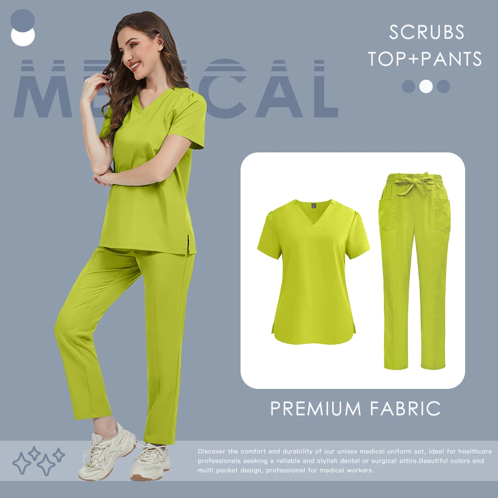 Bright Color Surgical Uniforms Medical Scrub Set Woman Beauty Dentistry Workwear Clinical Top Pants Doctor Nursing Surgical Suit