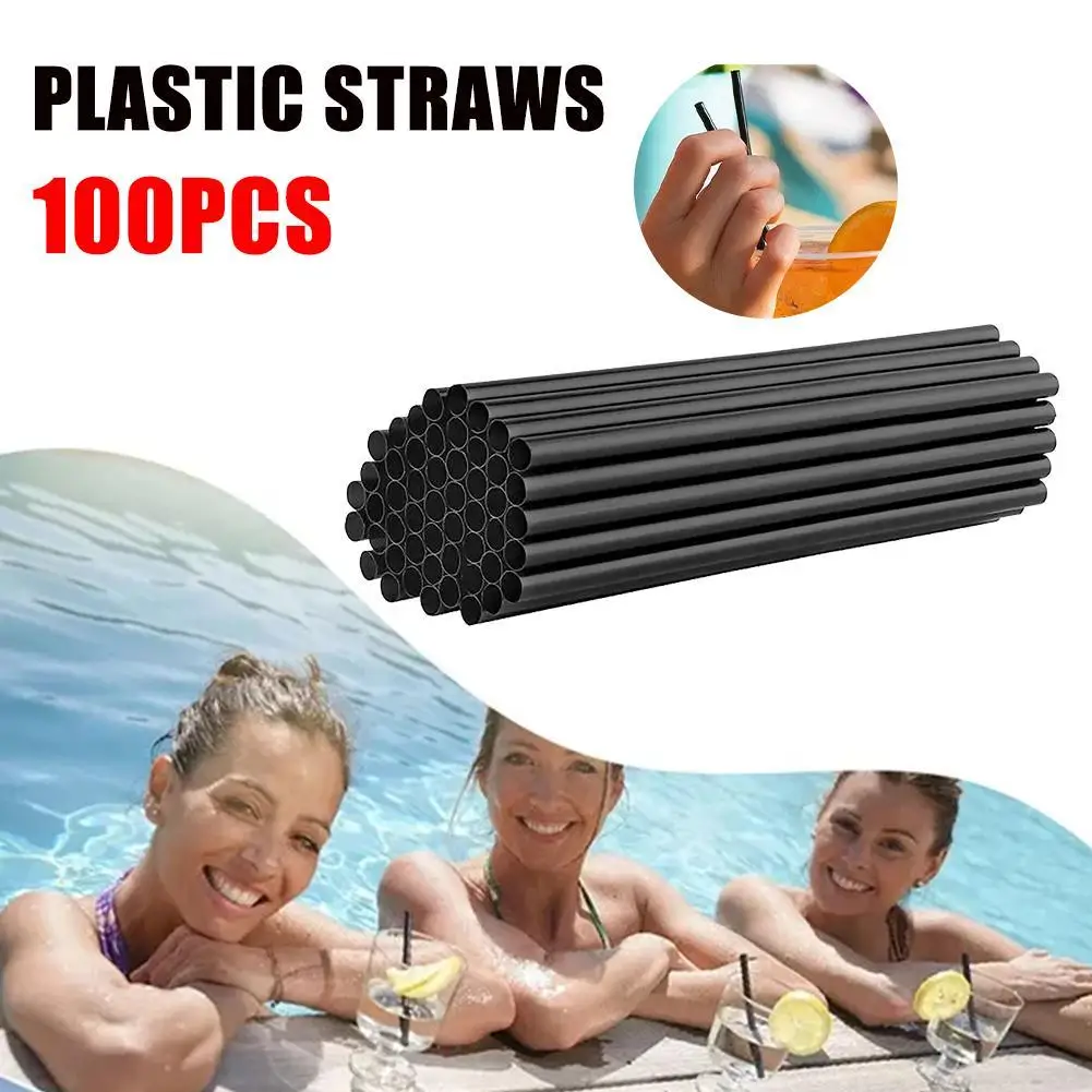 

100 PCS 8mm*230mm Plastic Straws Cocktail Decoration Soft Drinks Yogurt Black Straws For Bars Cafes And Western Restaurants