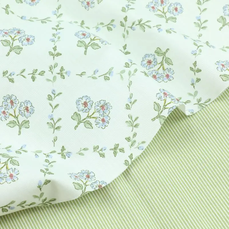 235cm * 50cm grün gestreifter floraler Baumwoll stoff DIY Bettwäsche Kleid Patchwork Stoff Kinder Handarbeit Baumwoll tuch Tecido