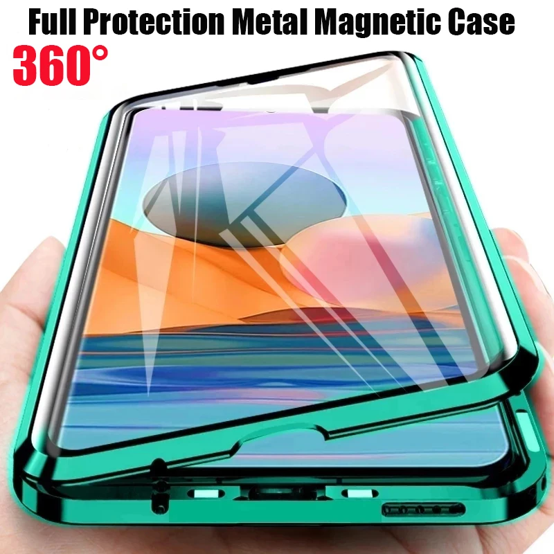 360°Full Protected Metal Magnetic Double-Sided Glass Phone Case For Xiaomi 14T Pro 13T 11T Redmi Note 13 12 11 10 9S 8 Pro Cover