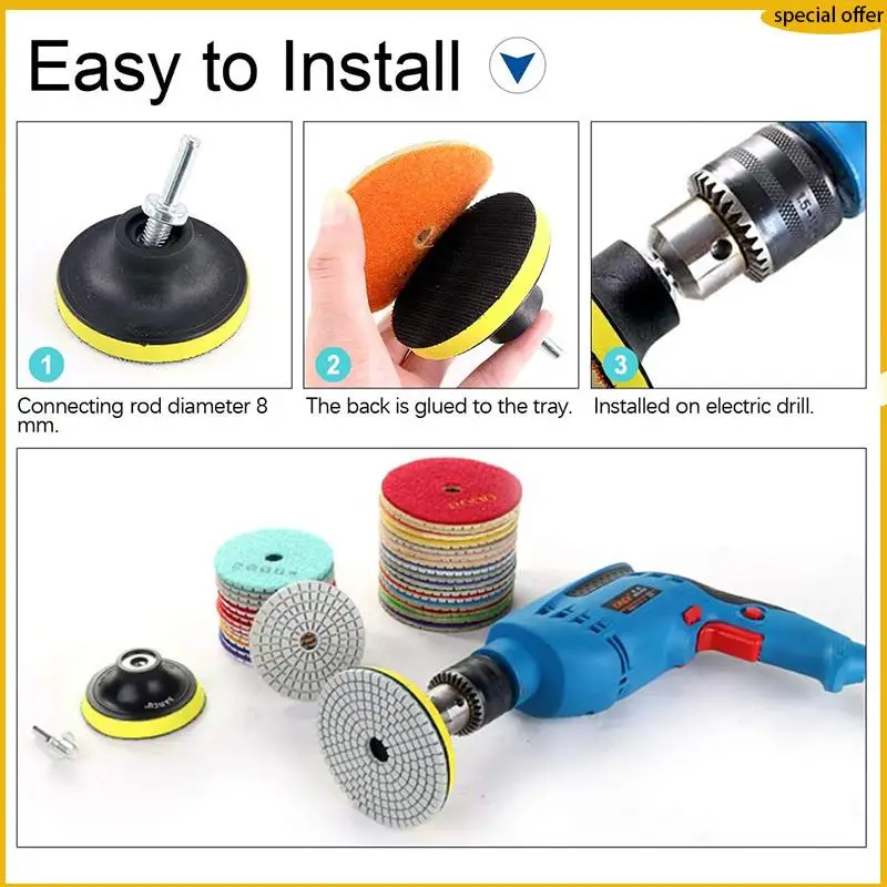 

A50I 11Pcs 3Inch Wet Diamond Polishing Pads Set 50 To 3000 Grit Hook And Loop Backing Sanding For Granite Concrete Marble