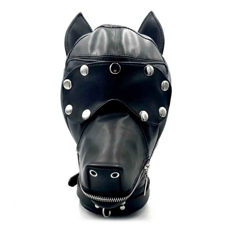 Puppy Cosplay Fetish Costumes of Adjustable Leather Full Head Hood with Eye Mask for Dog Roleplay Exotic Accessories