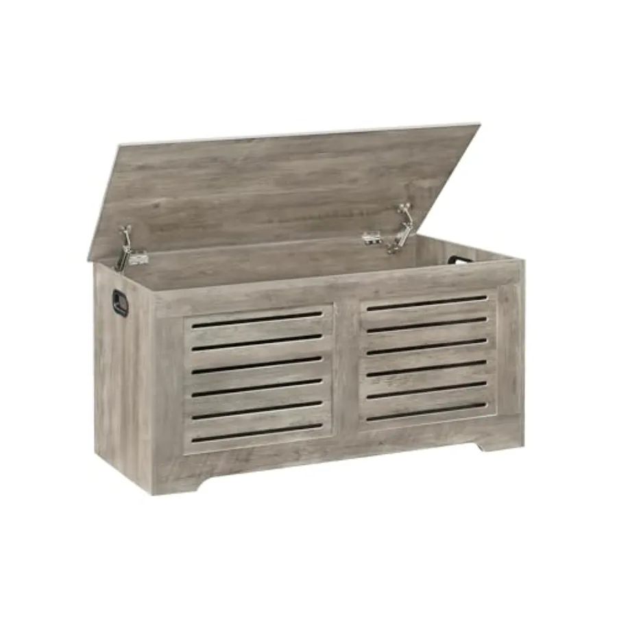 

Storage Chest 43.3" Wooden Toy Box with 2 Safety Hinges Retro Entryway Shoe Storage Bench with Flip-Top Sturdy Large Storage Tr