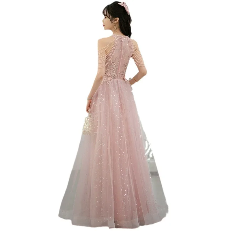 DSP personalizar elegante hasta el suelo vestidos de graduación con apliques de lujo rebordear vestido de fiesta de noche vestidos largos de cumpleaños