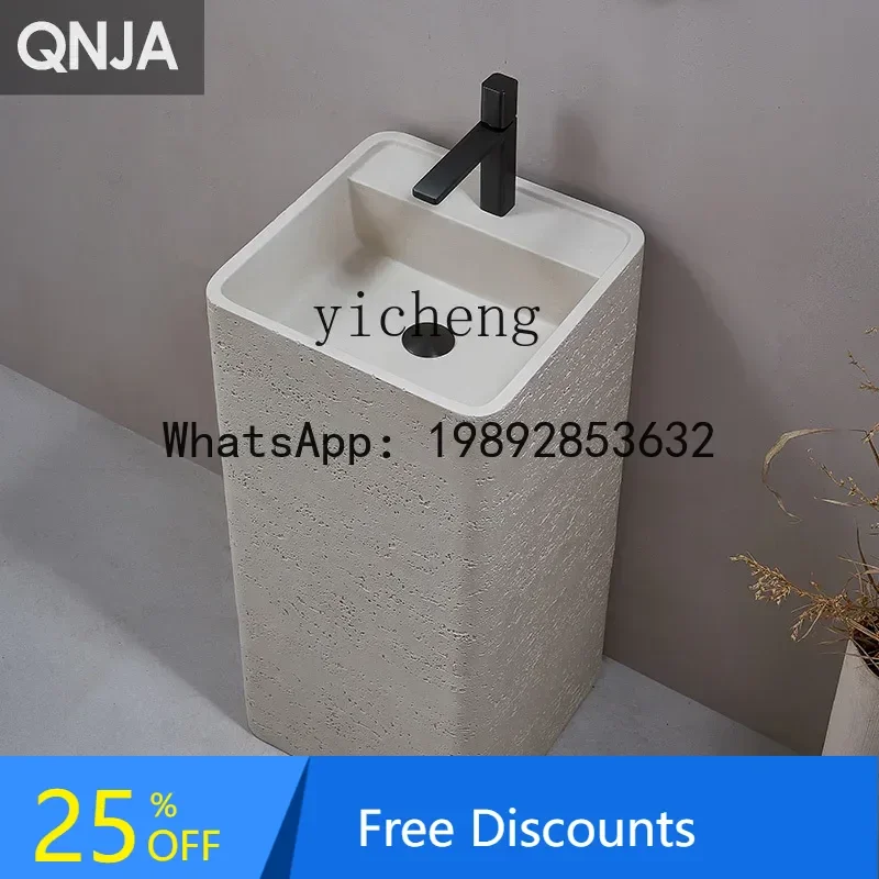 

LYY Floor-Standing Artistic Wash Basin with Column, Travertine Stone Washstand