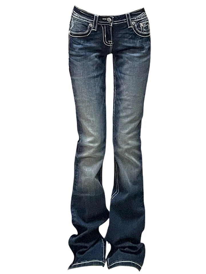 Women Gyaru Japanese Harajuku Trashy Y2K Jeans Low Rise Flare
