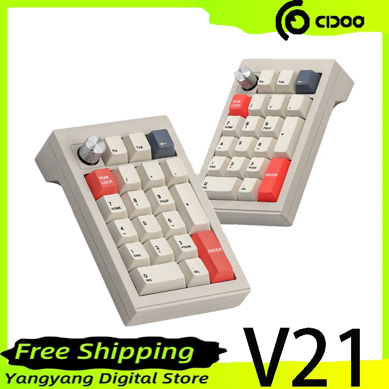 Cidoo V21 Wireless Keyboard 21-key numeric keypad three-mode wireless hot-swappable RGB backlight Computer Peripherals